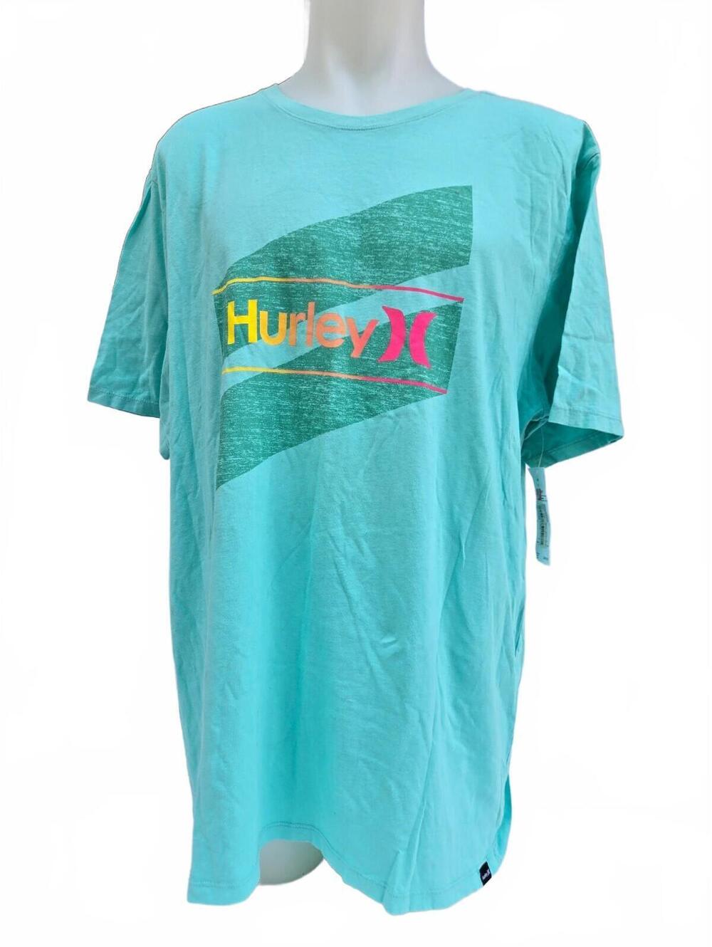 NEW Hurley Men's XXL Short Sleeve T-Shirt in Turquoise, 100% Cotton